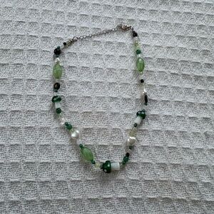 Mushroom Green and White Beaded Necklace